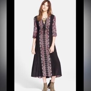 Free People Azalea Fable Midi Black Dress Boho Paisley, Sz XS